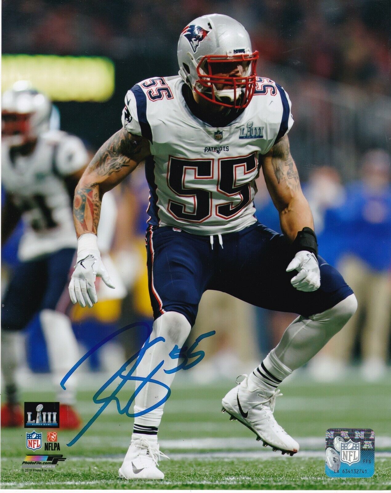 JOHN SIMON NEW ENGLAND PATRIOTS COLOR ACTION SIGNED 8x10