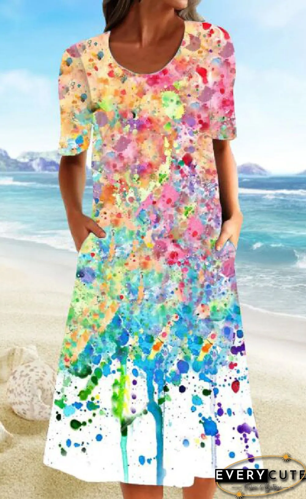 Fashion Personality Retro Floral Print Half Sleeve Dress Black Dresses