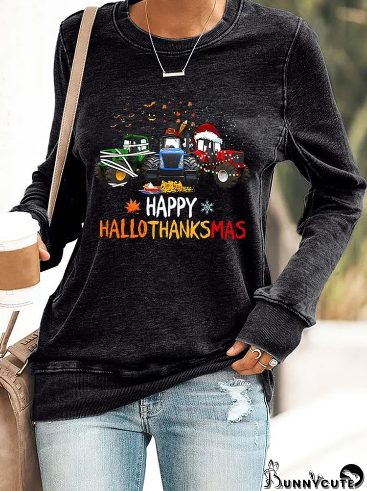 Women'S Casual Happy Hallothankmas Long-Sleeved Sweatshirt