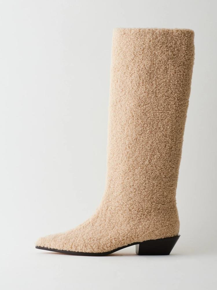 Faux Fur Low Chunky Heel Chelsea Western Mid Calf Boots Pumps