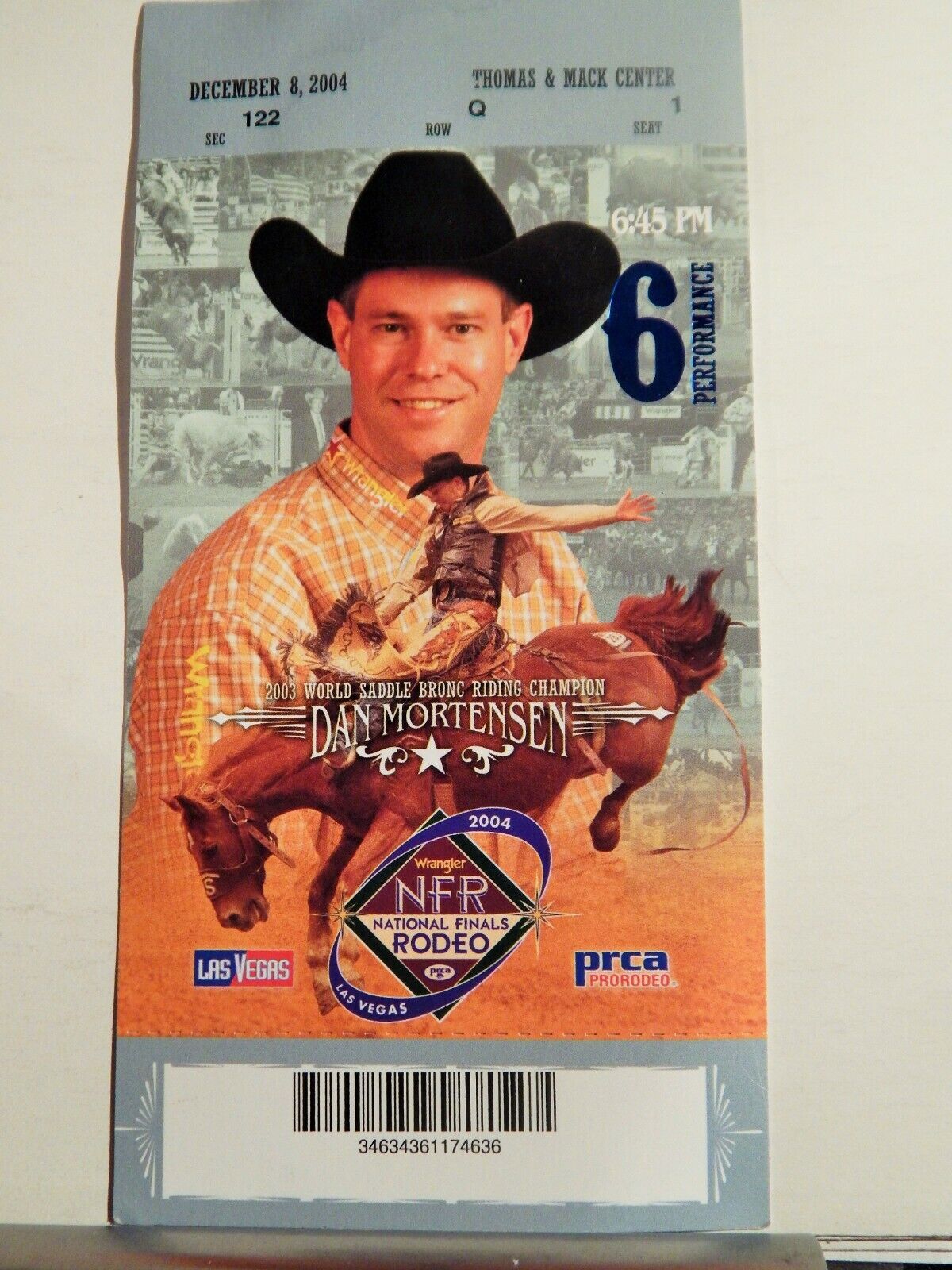 2004 NATIONAL FINALS RODEO LG ORIGINAL USED TICKET DAN MORTENSEN COLOR Photo Poster painting