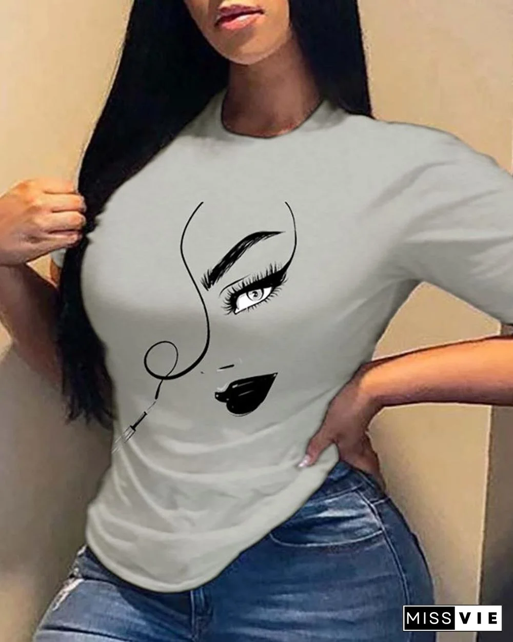 Figure Print Short Sleeve Casual T-shirt