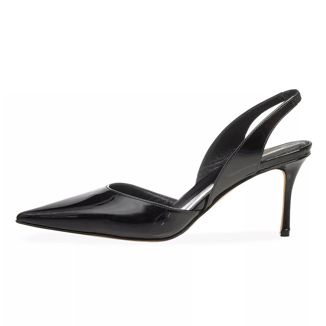 Black Patent Leather Slingback Pointed Toe Classic Pumps for Women
