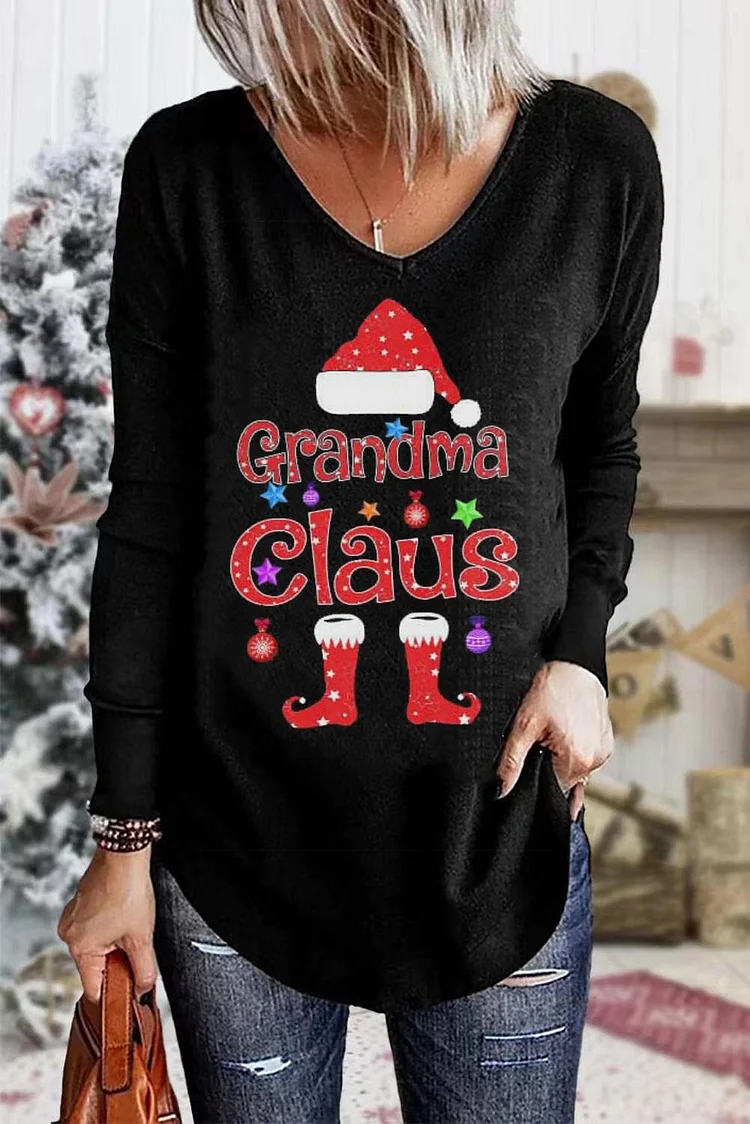 Women's Christmas Grandma Claus Letter Printed Sweatshirt 