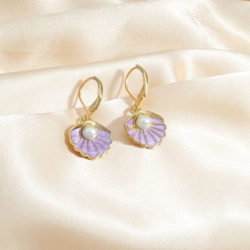 1 Pair Elegant Luxurious Romantic Shell Enamel Inlay Alloy Copper Artificial Pearls K Gold Plated Drop Earrings