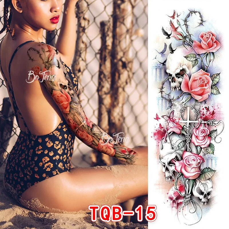 Tattoo Sleeves for Men Women Waterproof Flower Arm Tattoo Stickers Cool Full Arm Scary Fake Temporary Tattoos Big Picture Art