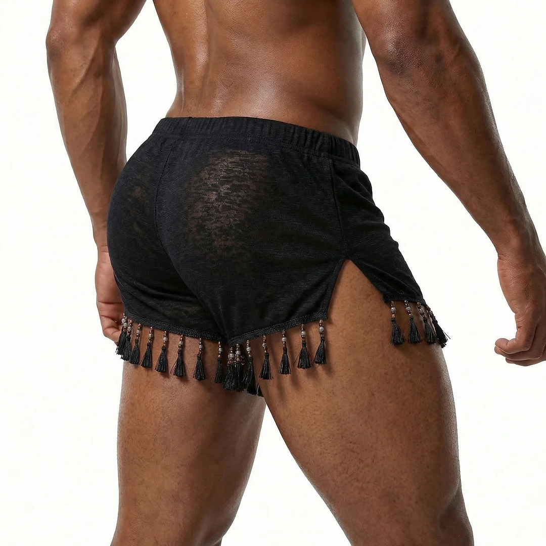 Men's Basic Casual Shorts, Tassel Patchwork Shorts-INSPIREUSE