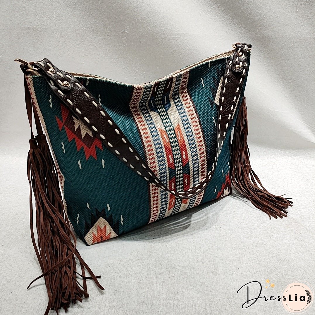 Vintage Hand-woven Streamer Cotton And Linen Shoulder Bag