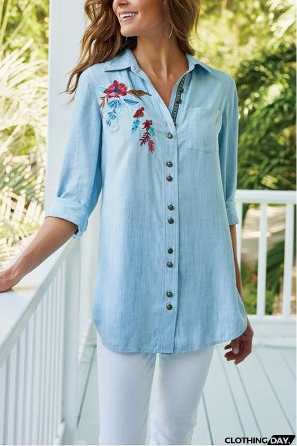 Denim Embroidered Shirt Jacket
