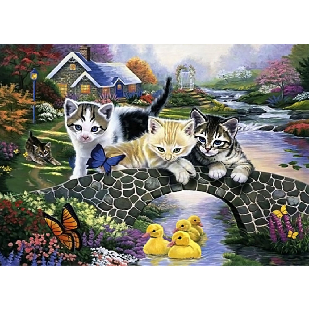 

40*30CM - Round Drill Diamond Painting - Cat on the Bridge, 501 Original