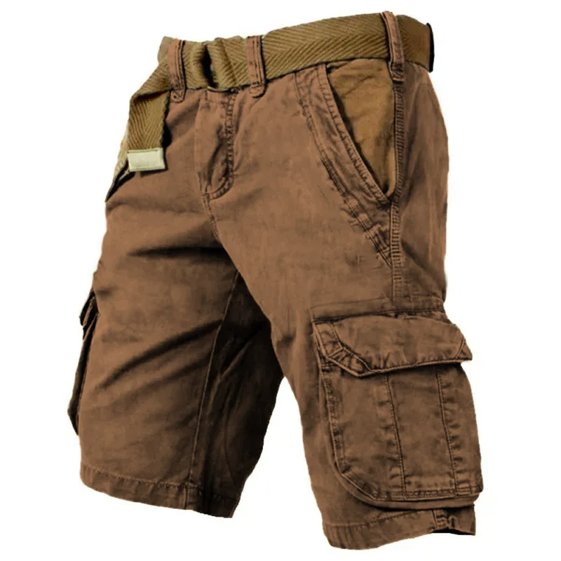 Men's Shorts Outdoor Retro Washed Printing Multi-Pocket Contrasting Color Tactical Shorts