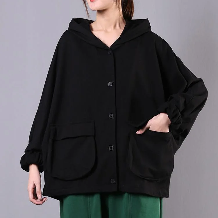 Bohemian hooded Batwing Sleeve cotton spring clothes For Women Work black blouse