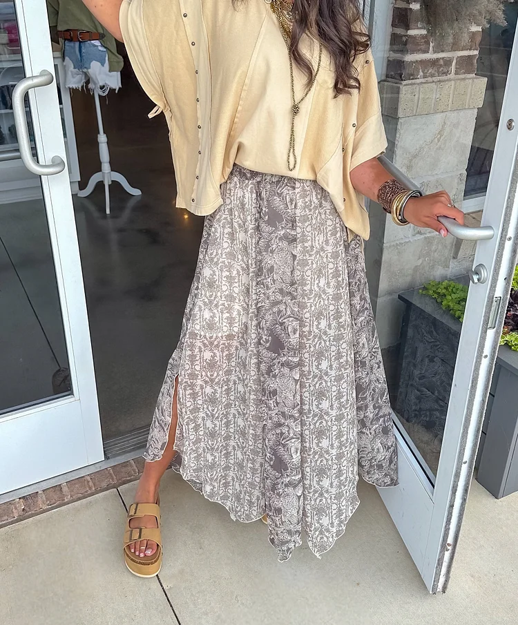 A Floral-print Woven Maxi Slit Dress