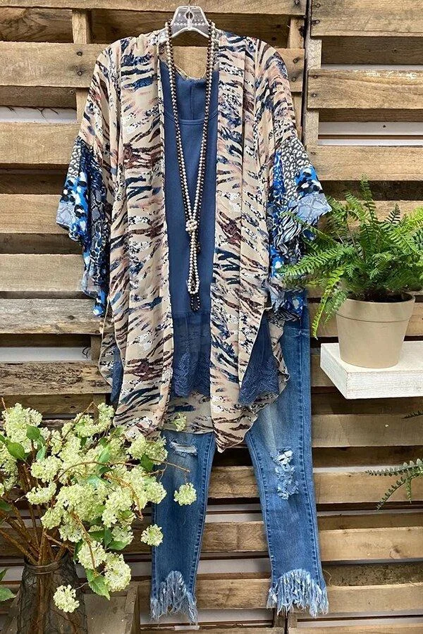Graphic Print Ruffled Cardigan-Mayoulove
