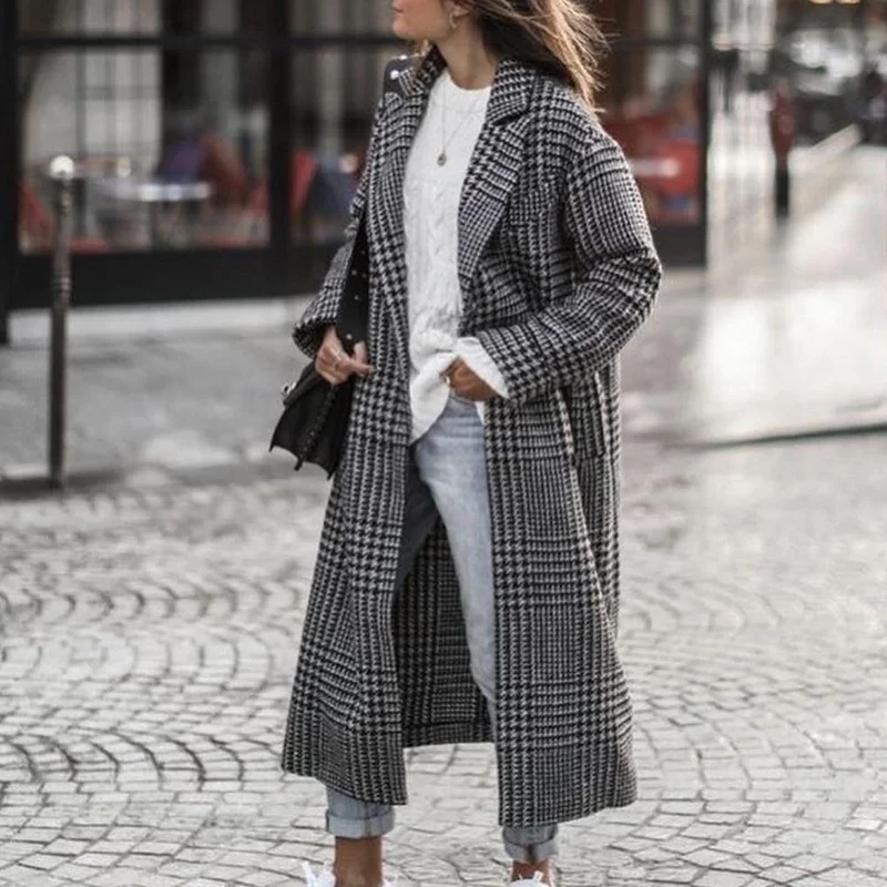 Brownm Brownm New 2025 Autumn Women's Long-Sleeved Collar Coat Prints The Long Coat