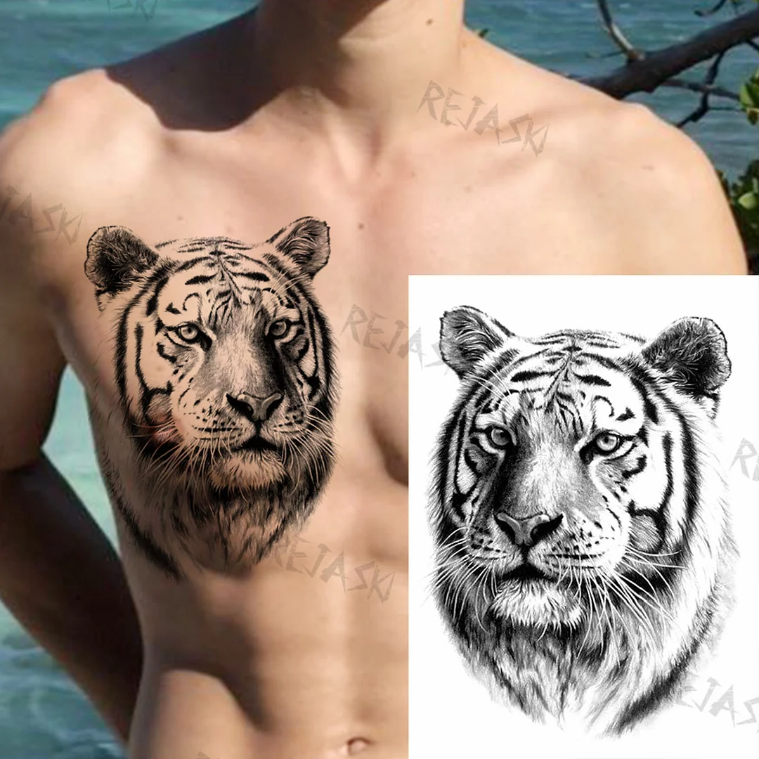 Sdrawing Tiger King Creative Temporary Tattoos For Men Adults Wolf Bowknot Owl Lion Forest Fake Tattoo Sticker Chest Arm Tatoos DIY