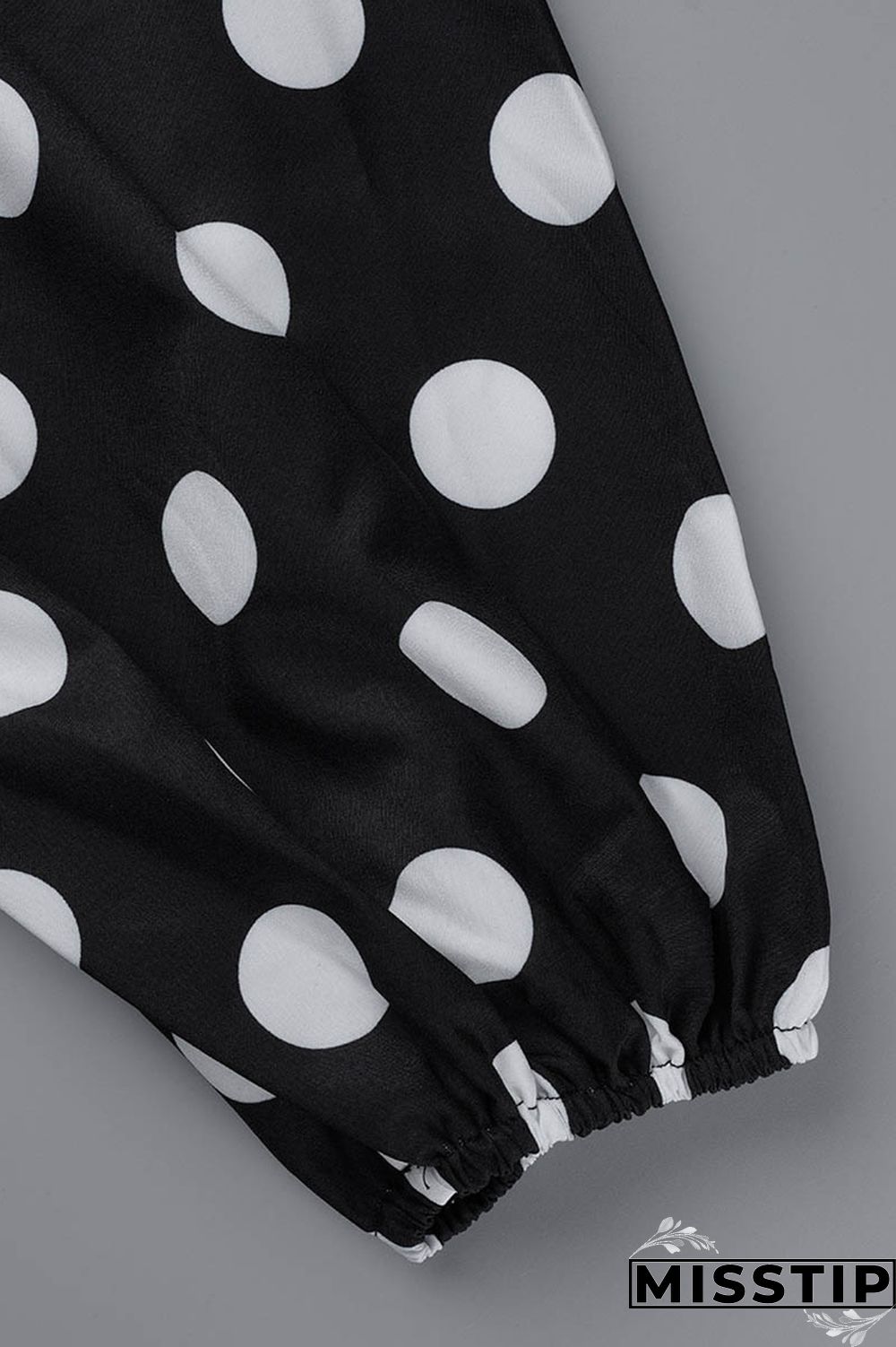 Black Casual Dot Print Patchwork Backless O Neck Long Sleeve Plus Size Dresses (Without Belt)