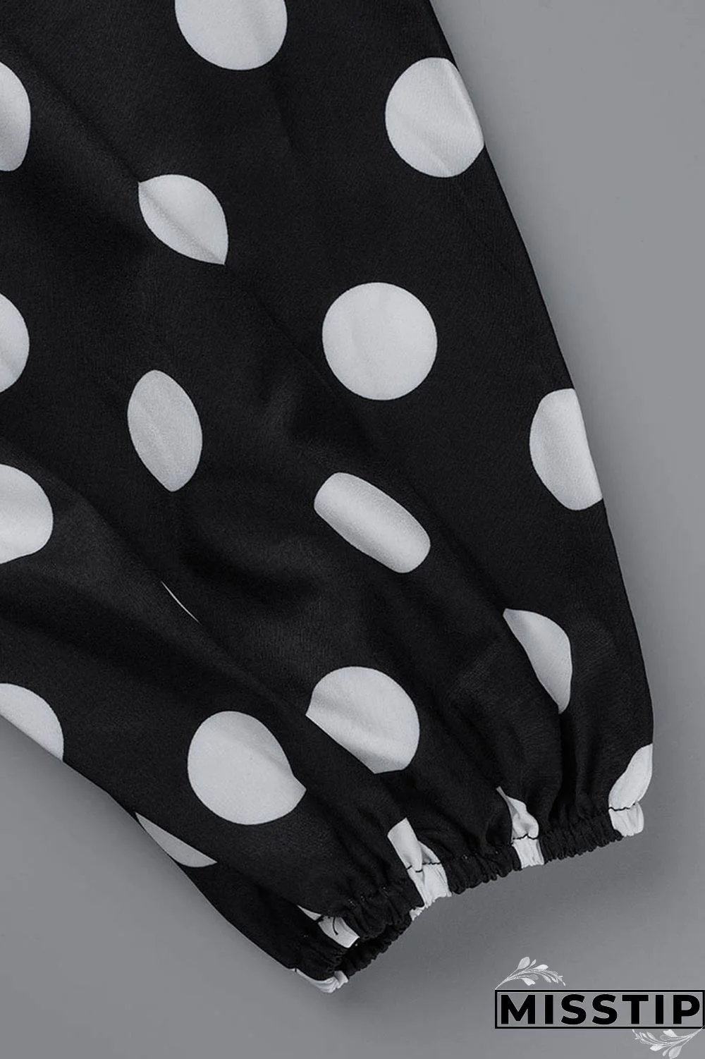 Black Casual Dot Print Patchwork Backless O Neck Long Sleeve Plus Size Dresses (Without Belt)