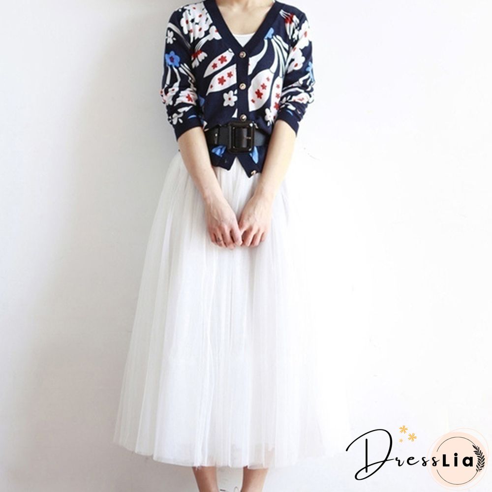 Three-Layer Fashion Tulle Skirts Women Summer Elastic High Waist Long Mesh Skirt Maxi Pleated Skirt