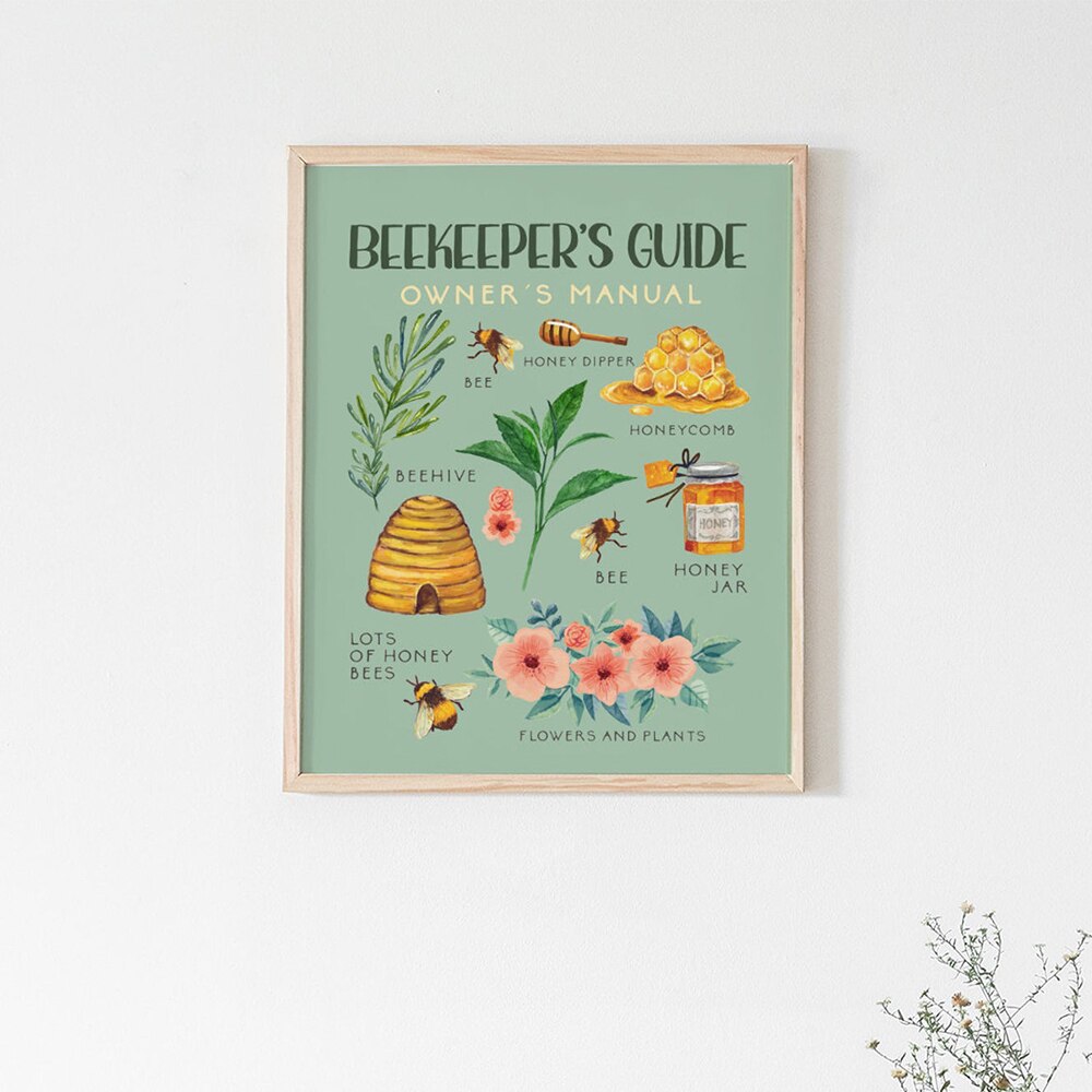 Beekeeper Guide Prints Natural Poster Insects Vintage French Honey Bee Wall Art Canvas Painting Sepia Toned Bee Diagram Wall Dec