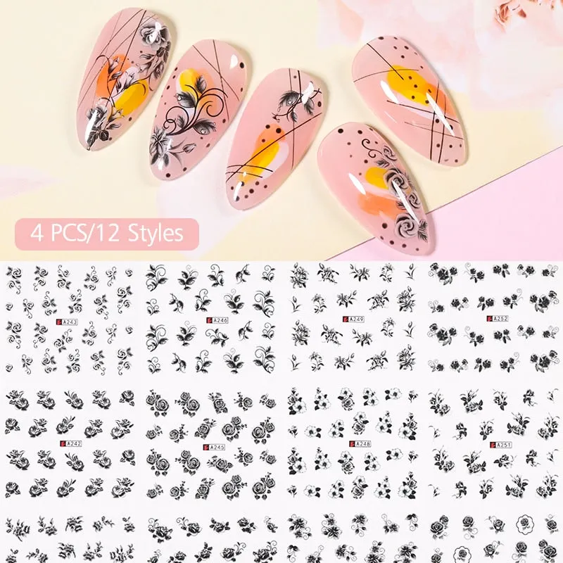 Harunouta Sexy Girl Geometric Lines Nail Water Stickers Set Spring Simple Flower Leaves Decals Sliders DIY Nail Art Decoration