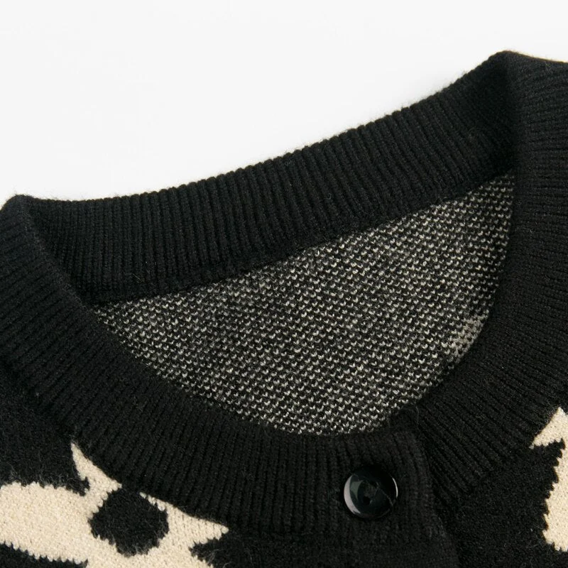 Spring and Autumn Women's Casual Flower Pattern Round Neck Long Sleeve Cardigan Sweater