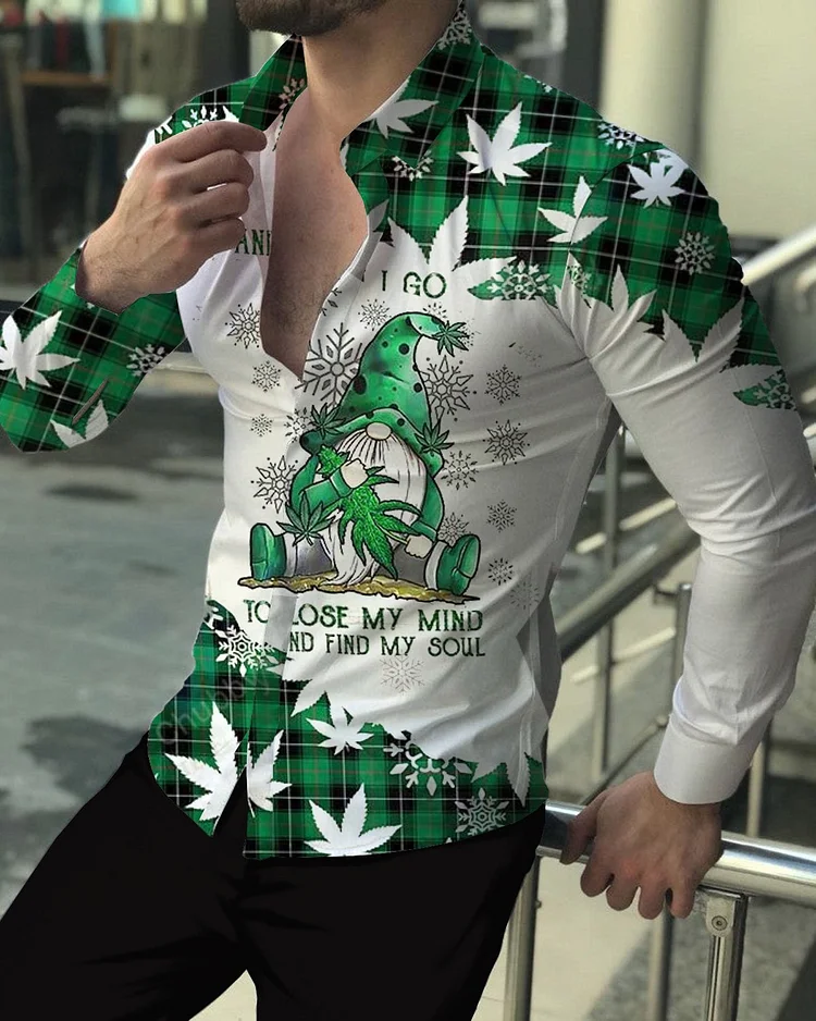 Men's Casual Printed Long Sleeve Lapel Shirt