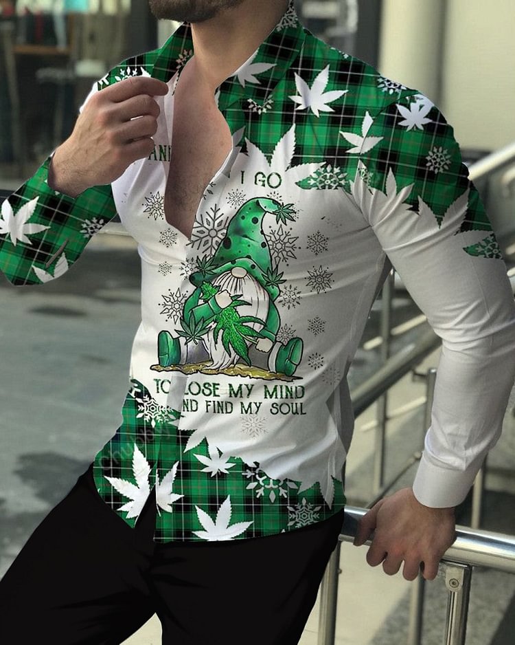 Men's Casual Printed Long Sleeve Lapel Shirt