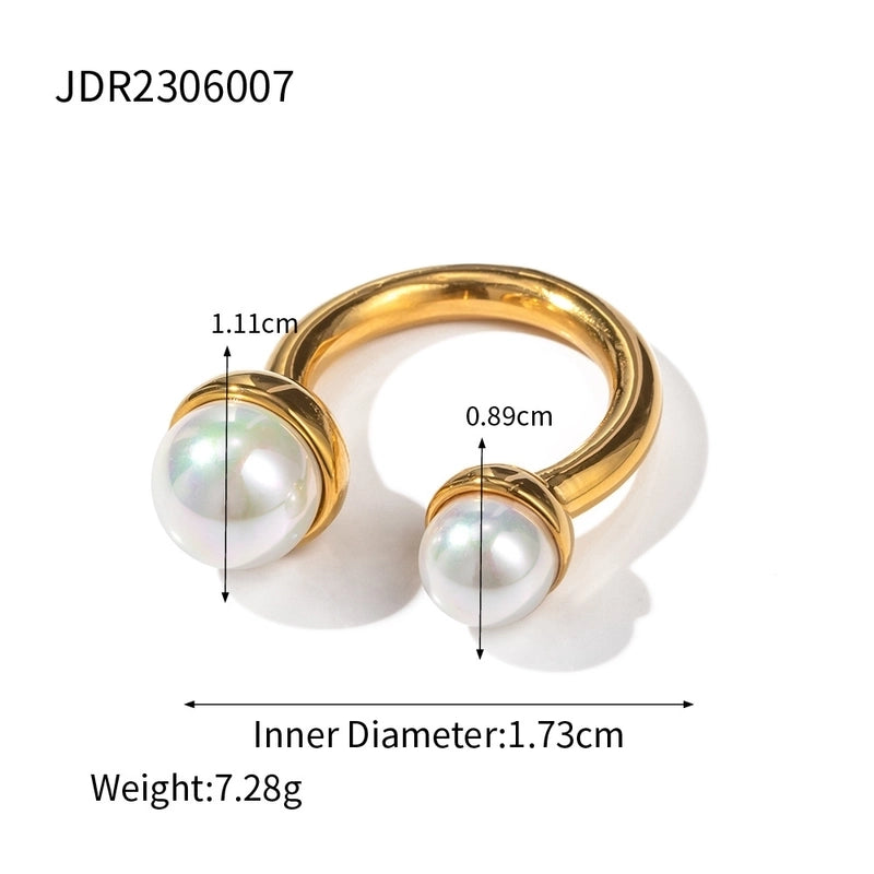 Exaggerated Geometric 304 Stainless Steel Pearl Zircon Gold Plated Plating Inlay Open Rings