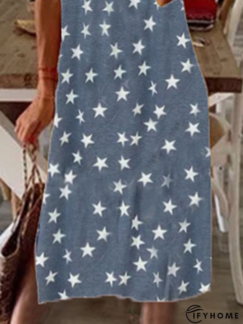 New Women Chic Vintage Boho Hippie Holiday Star Shift Short Sleeve Casual Knitting Dress | IFYHOME