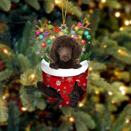 CHOCOLATE Standard Poodle In Snow Pocket Christmas Ornament trabladzer