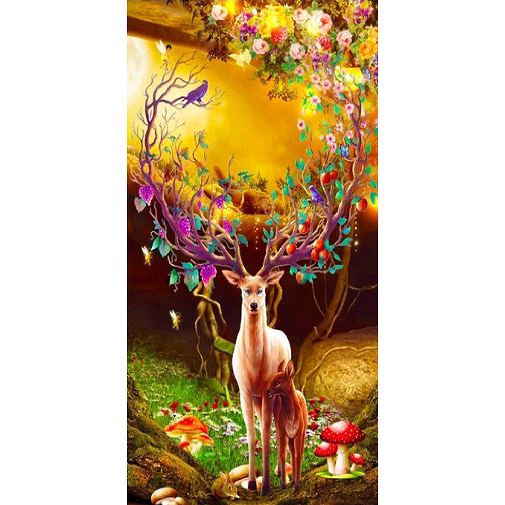 

45*85CM - Round Drill Diamond Painting - Flowers Deer, 501 Original