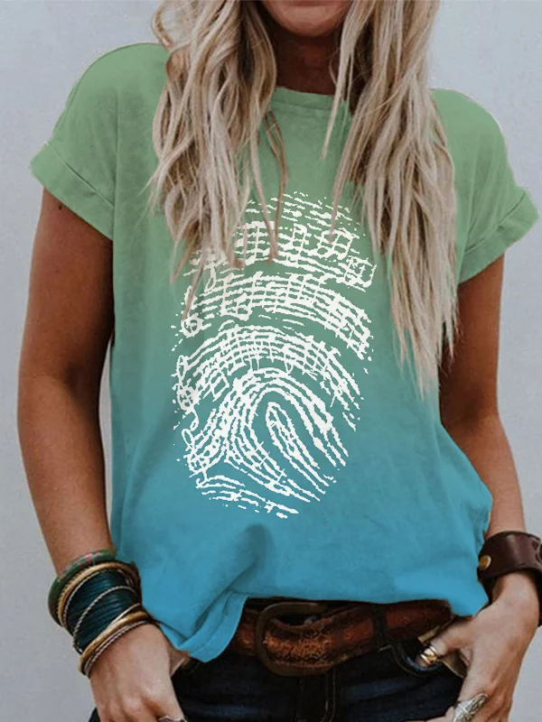 Music Note Fingerprint Round Neck T Shirt