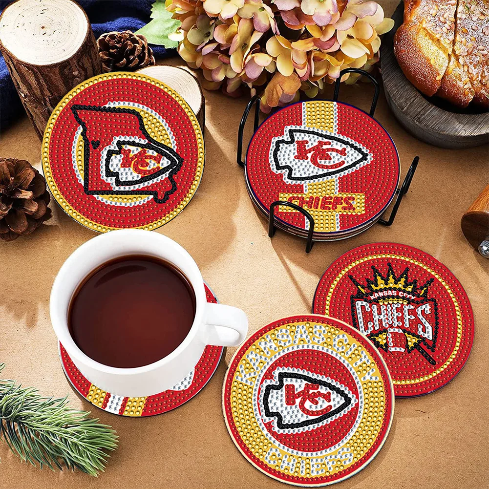 Kansas City Chiefs 8pcs DIY Diamond Painting Acrylic Coasters Holder for Beginner Adult