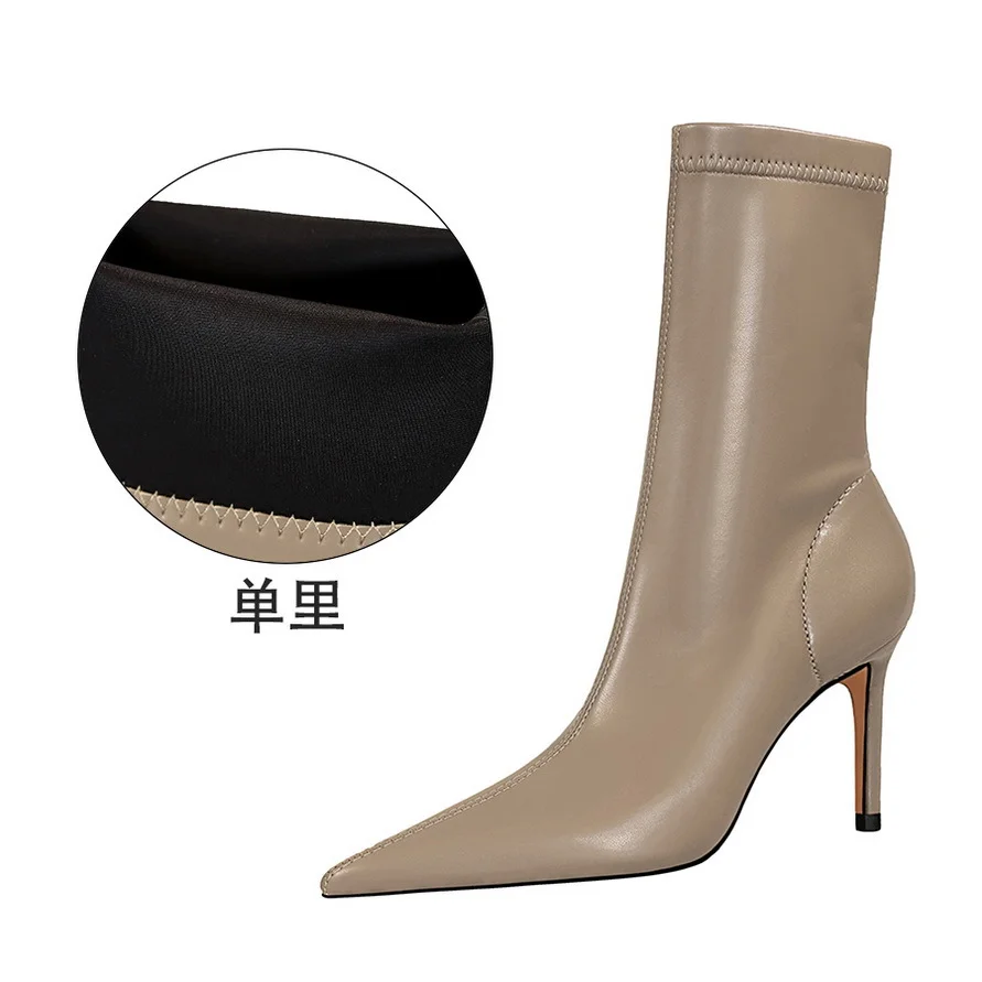 Qengg Qengg Stylish Simple, Thin, High, Shallow Pointed Sexy Nightclub Show Short Boots Women's Boots