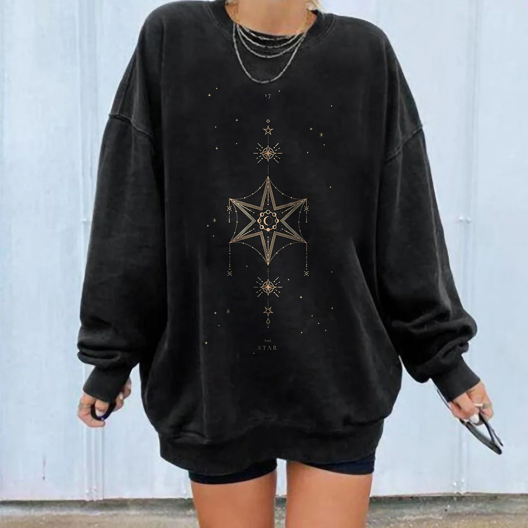   Gold Stars Print Women's Cozy Loose Sweatshirt - Neojana