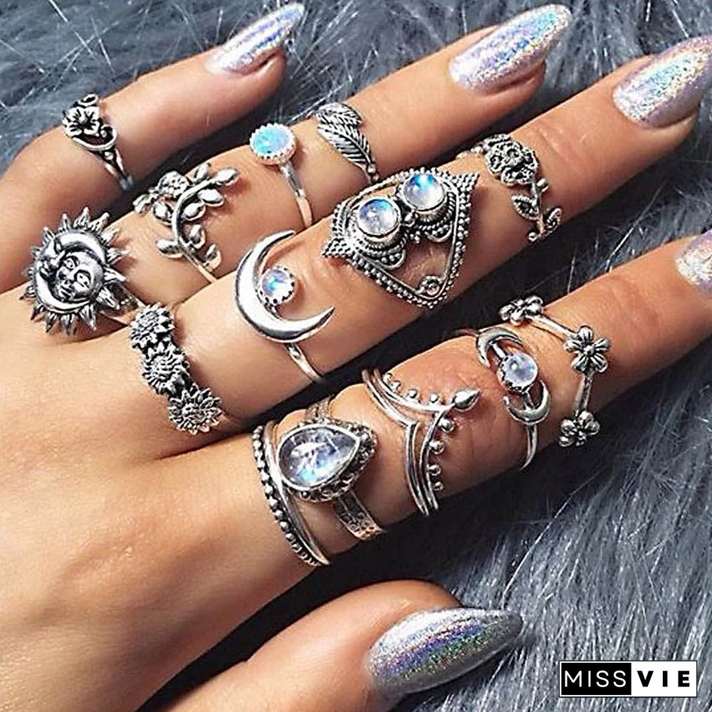 30 Styles Trendy Boho Midi Knuckle Ring Set For Women Crystal Geometric Finger Rings Fashion Bohemian Jewelry