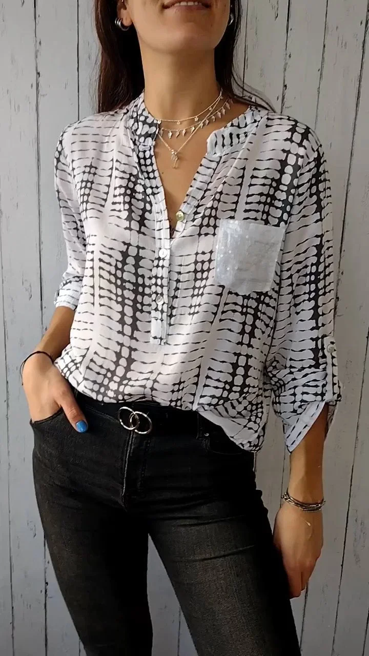 Cotton and Linen Black and White Printed Shirt
