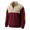 Men's Corduroy Sweatshirt Color Block Stand Collar Quarter Button Pullover with Elbow Patches by Inlyline
