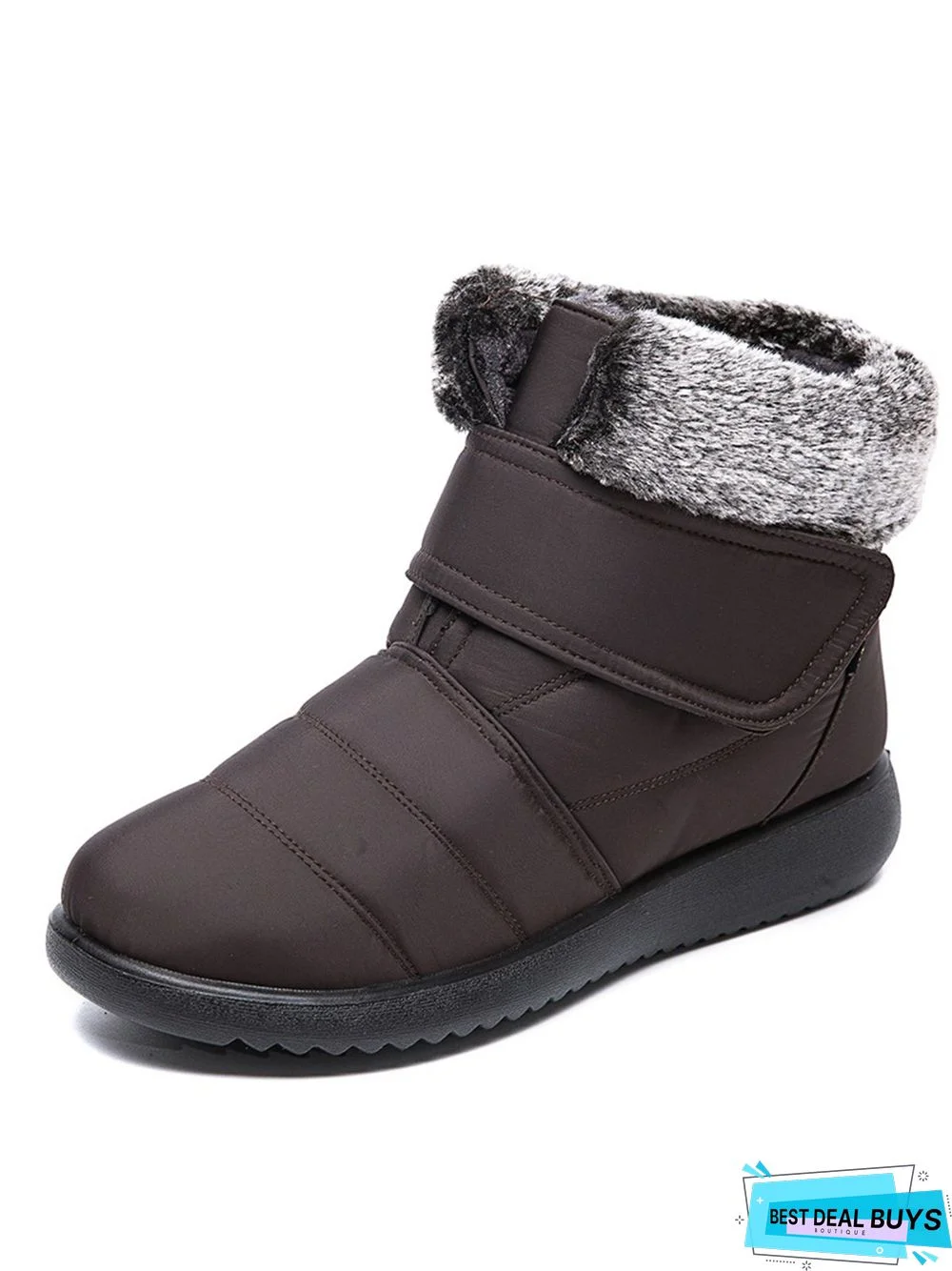 Faux Fur Cuff Snow Boots with Hook and Loop