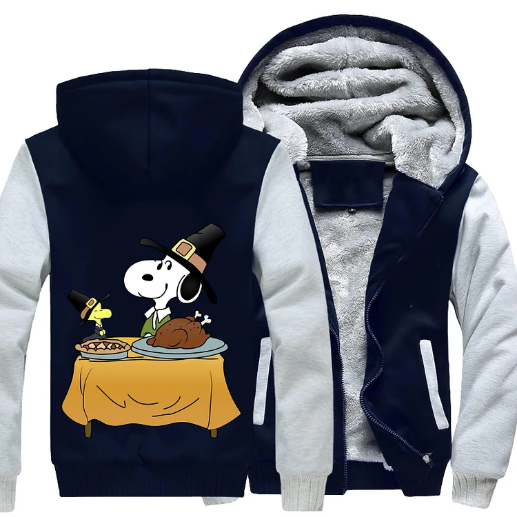 Snoopy With Turkey, Thanksgiving Fleece Jacket