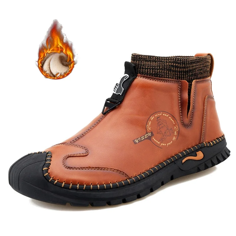 Nine o'clock New Arrivals Men Ankle Boots Autumn Breathable Slip-on Shoes Winter Plush Casual Botas De Hombre Trend Large Size