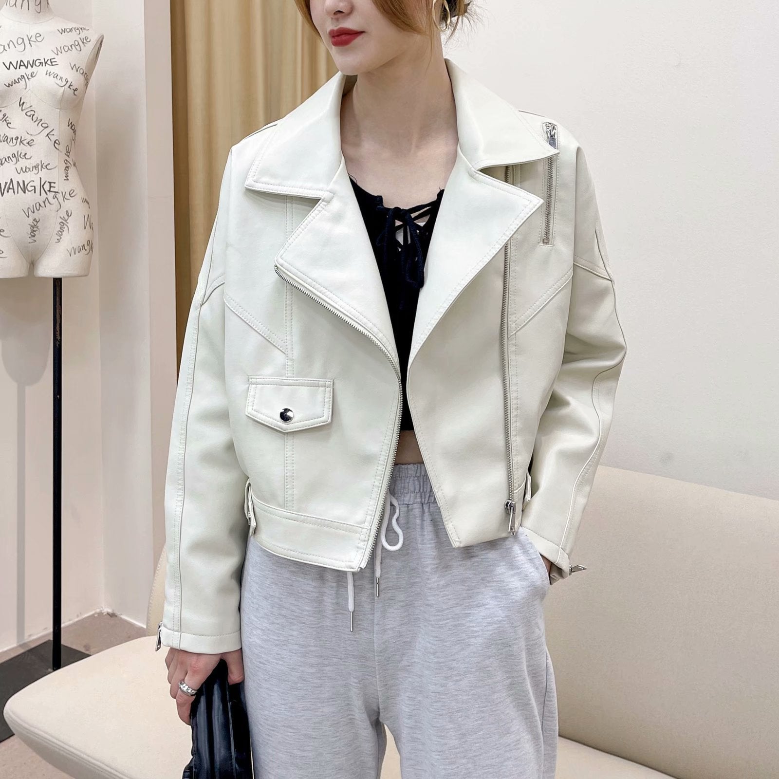 OLCooL 2024 Fall Fashion Casual Short PU Leather Jacket olcool