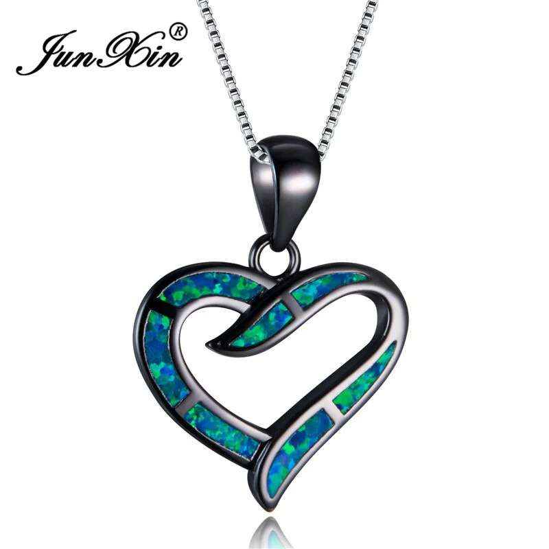 JUNXIN Love Infinity Black Gold Filled Charm Necklace Romantic White/Blue Fire Opal Heart Pendants & Necklaces For Women Gifts