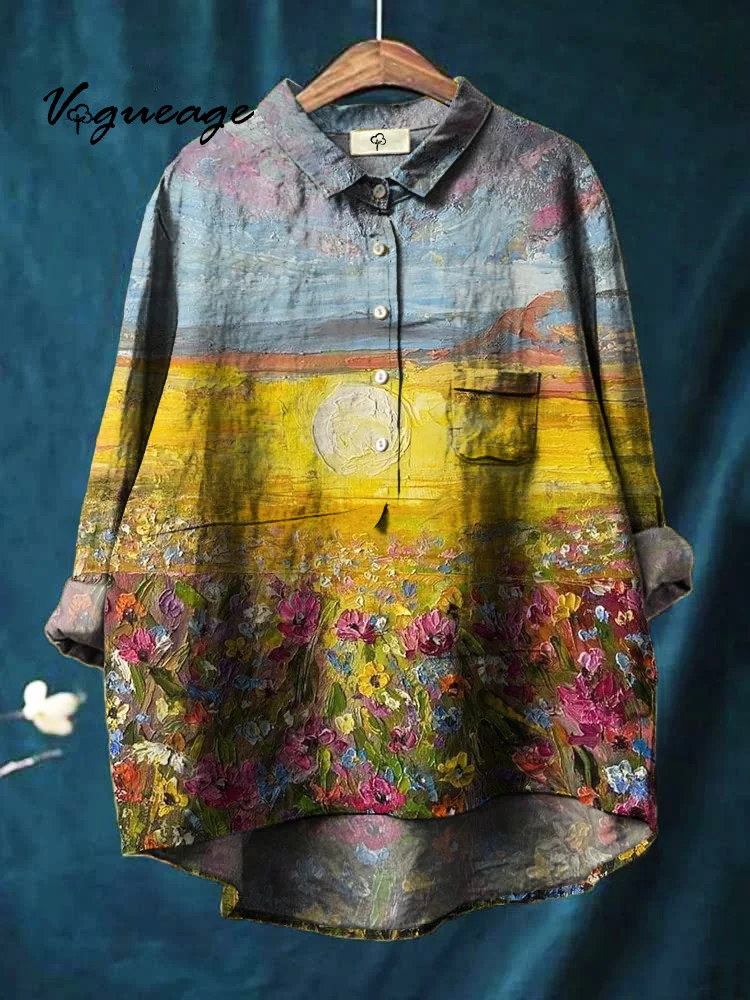 Women's Colorful Oil Painting Print Shirt