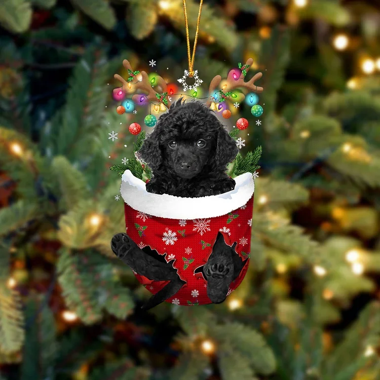 BLACK Toy Poodle In Snow Pocket Christmas Ornament trabladzer