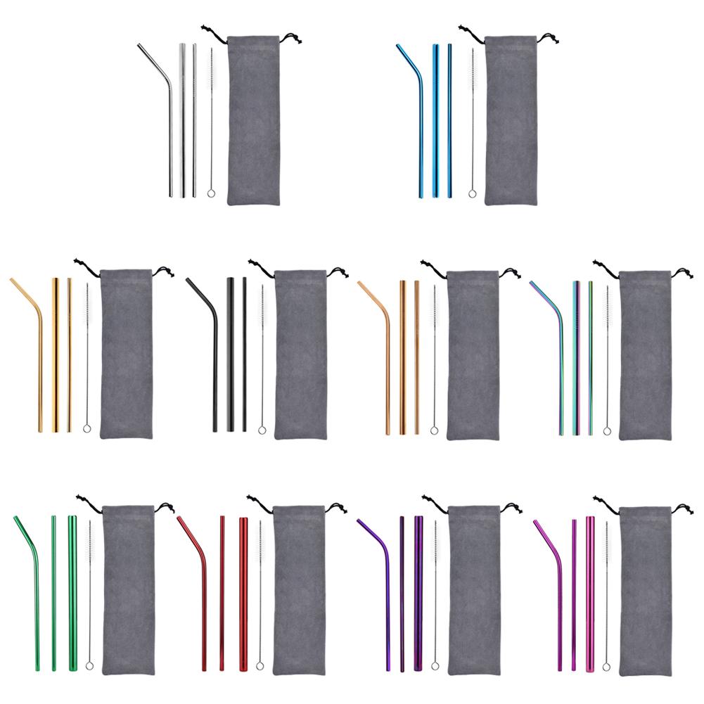 

5pcs Stainless Steel Reusable Bent Straight Drink Straws with Cleaner Brush, Purple, 501 Original
