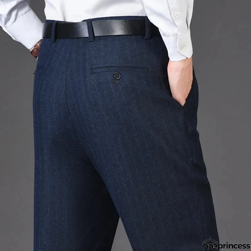 Men's Rayon High Waist Zipper Fly Closure Striped Formal Pants