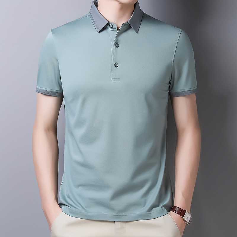 T-shirt en soie couleur classique pour jeunes hommes- SOIE PLUS