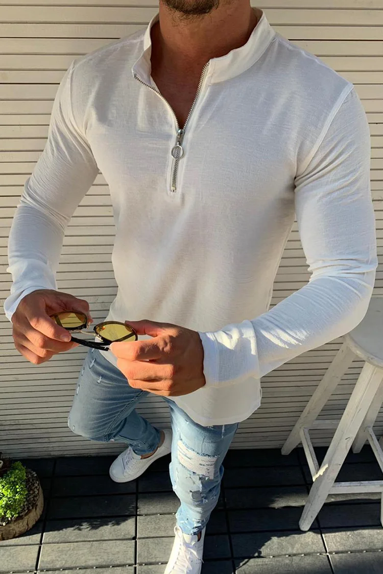 Fashion Stretch Cozy Loose Zip  Long Sleeve Shirt